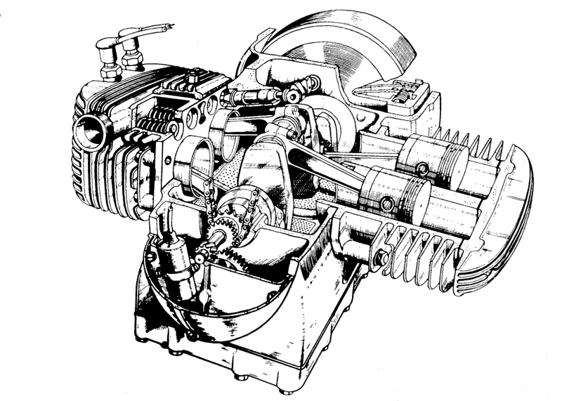 Le bielle con testa dotata di cappello amovibile hanno avuto una discreta diffusione prima della seconda guerra mondiale sui motori policilindrici. Questo &egrave; uno Zundapp K800 degli anni Trenta. Progettato da Richard Kuchen, aveva la distribuzione a valvole laterali