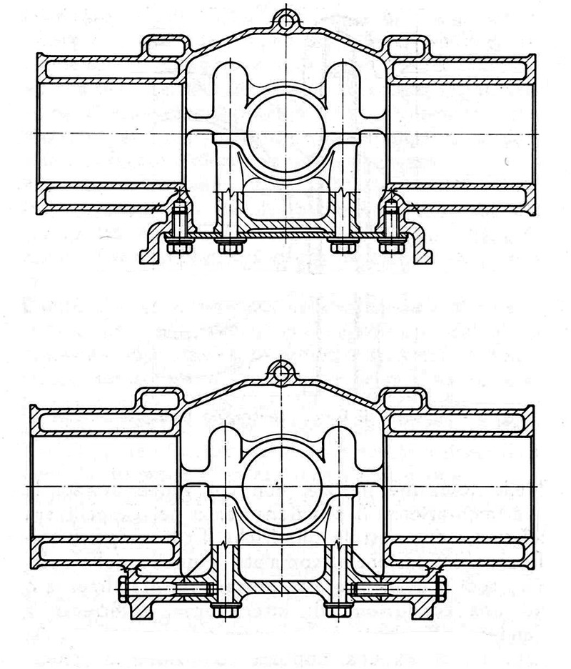 Spaccato del classico motore della Porsche 911 a sei cilindri contrapposti, nella versione originale (con alimentazione a carburatori). Il basamento &egrave; formato da due parti simmetriche che si uniscono secondo un piano verticale longitudinale che taglia a met&agrave; i supporti di banco