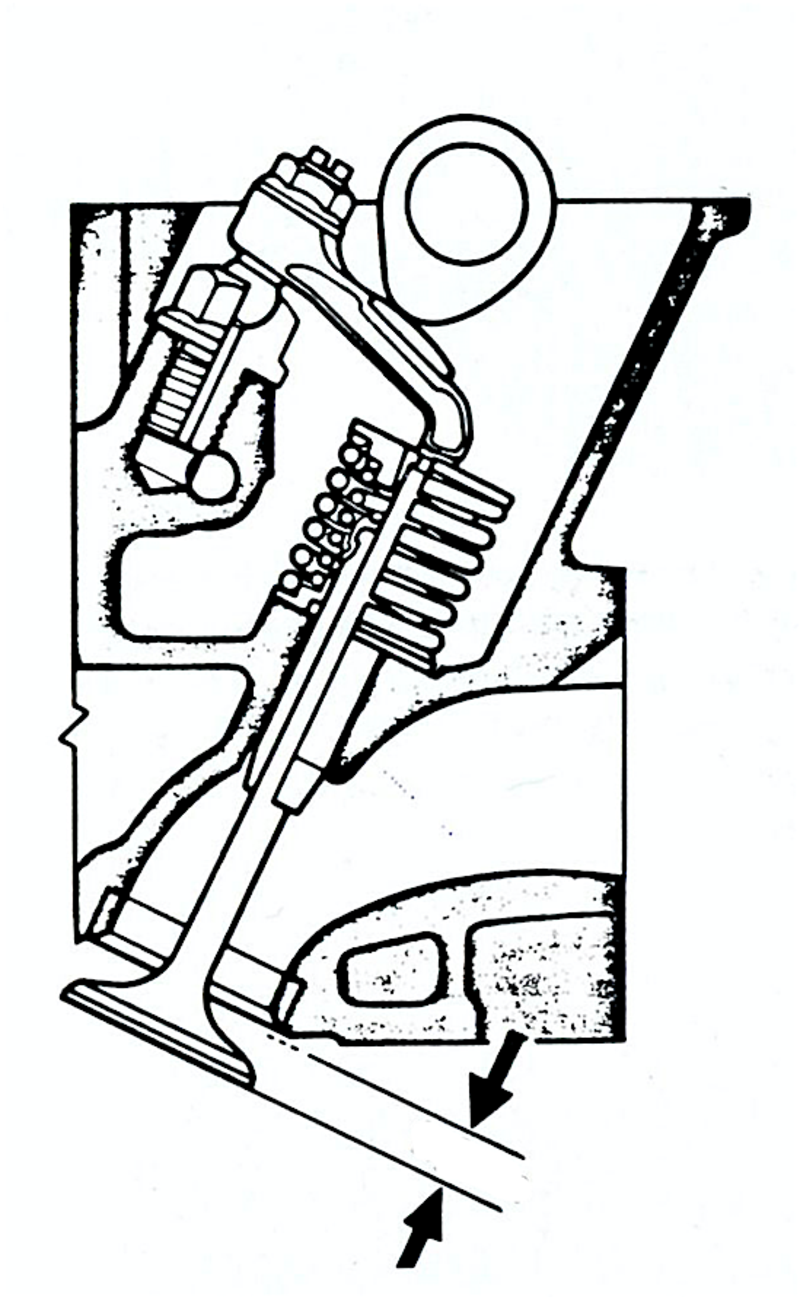 5- L&rsquo;alzata massima &egrave; la distanza dalla sede alla quale il fungo viene portato quando la valvola &egrave; completamente aperta. In questo disegno (da un manuale Honda) &egrave; indicata dalle due frecce