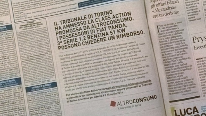 Class action Altroconsumo vs Fiat: parte la raccolta adesioni