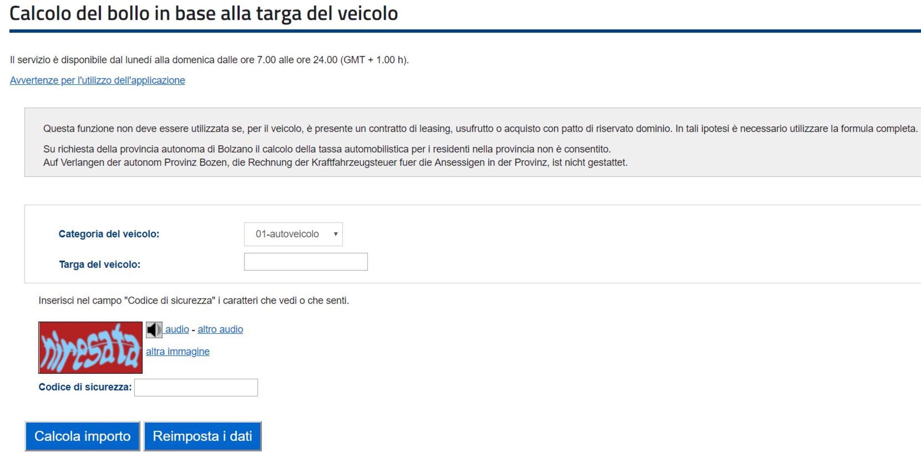 calcolo bollo auto con targa
