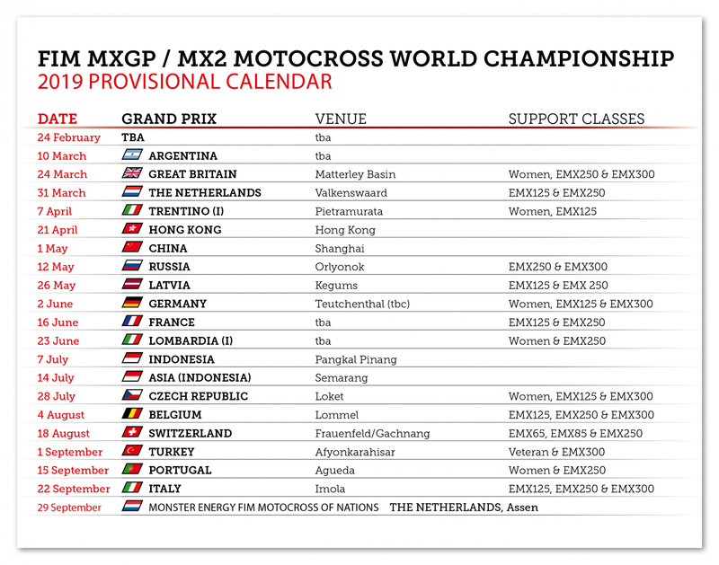 Il calendario provvisiorio MXGP