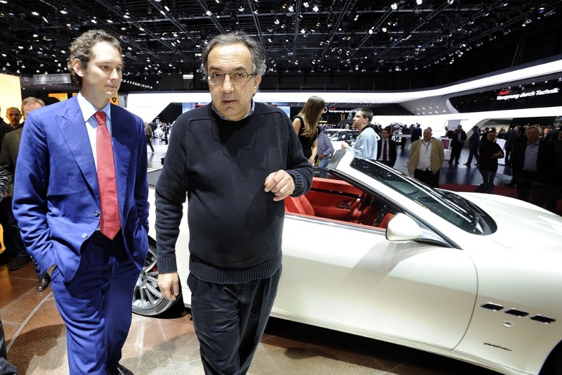 2011: Sergio Marchionne e John Elkann allo stand Maserati al Salone di Ginevra