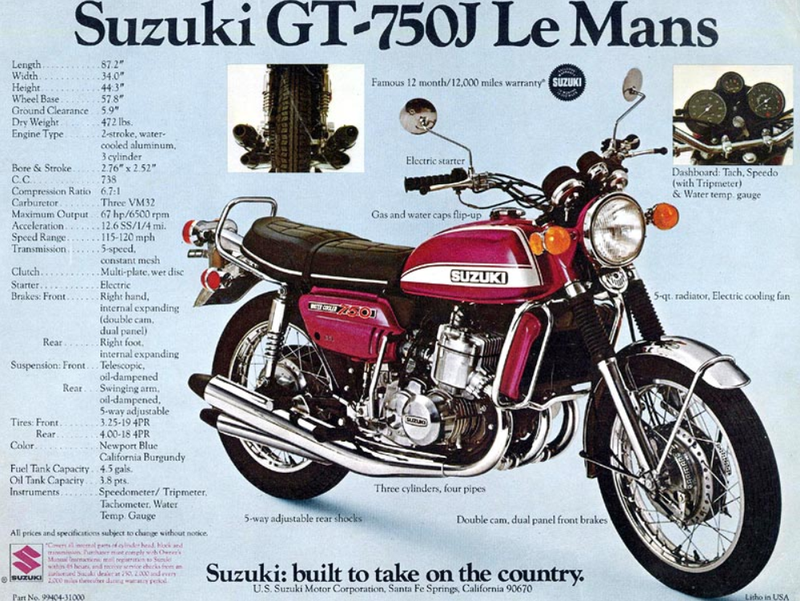 Suzuki GT 750 in una locandina americana dell&#039;epoca