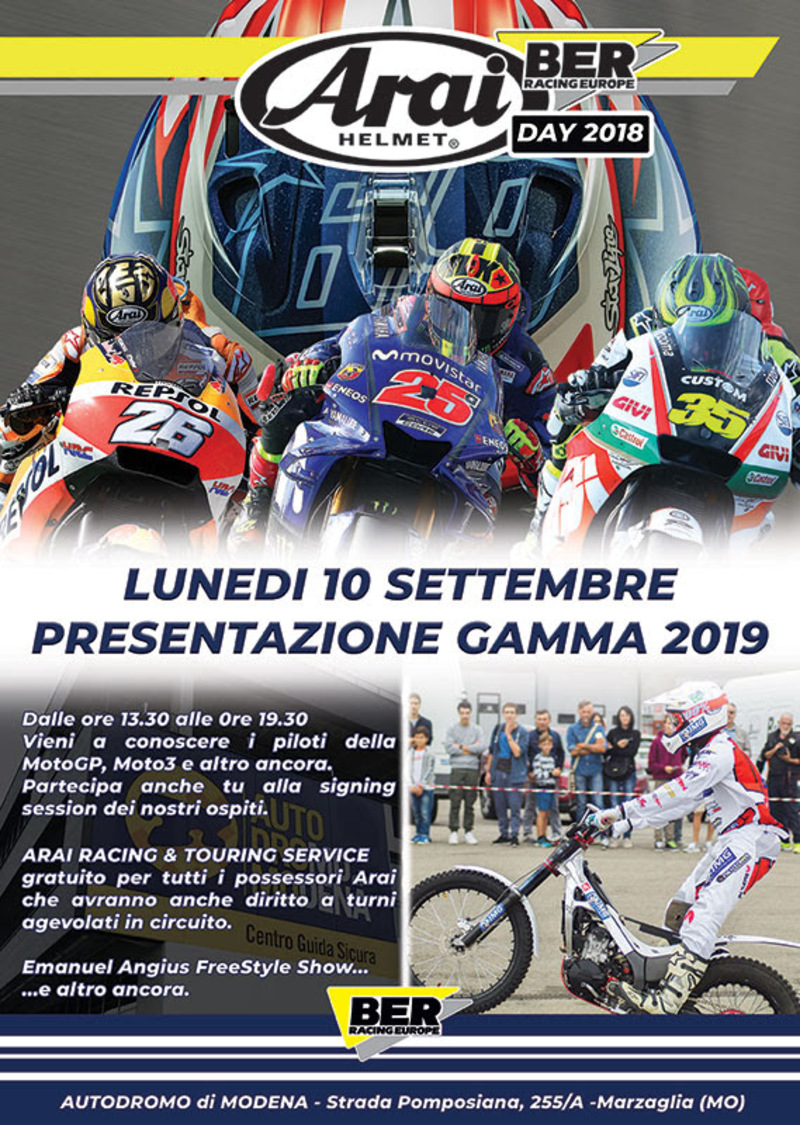 Arai Day 2018: luned&igrave; 10 settembre all'autodromo di Modena