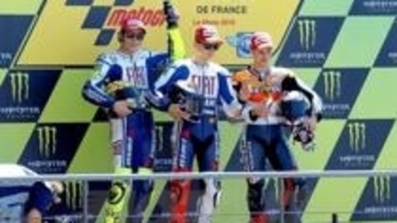 Lorenzo vince a Le Mans, Rossi secondo, terzo Dovizioso