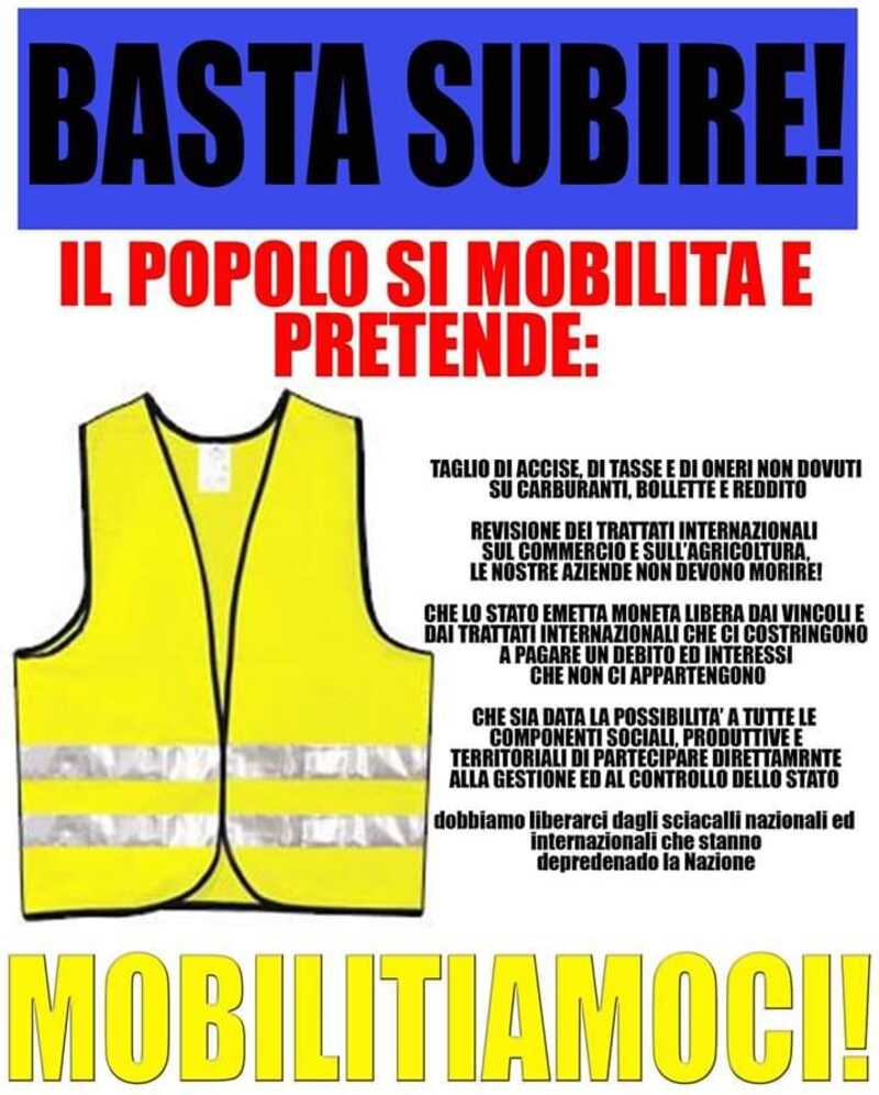 Le rivendicazioni dei &quot;gilet gialli&quot; in un&#039;immagine tratta da Facebook