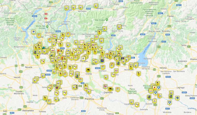 Mappa distributori metano in Lombardia