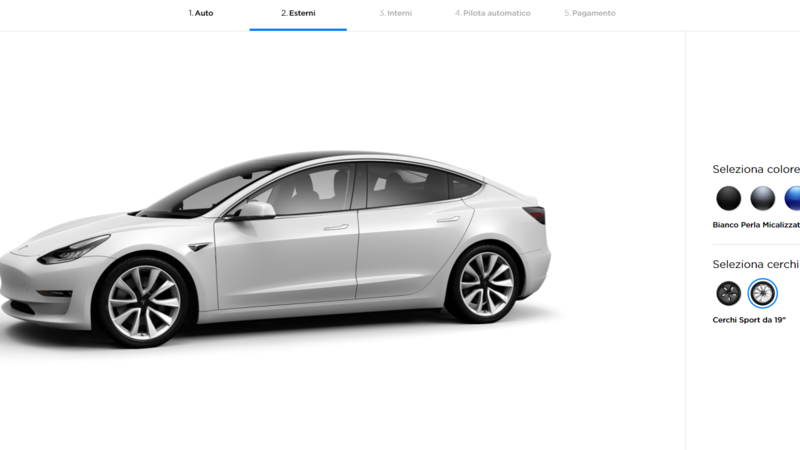 Tesla Model 3, online il configuratore italiano