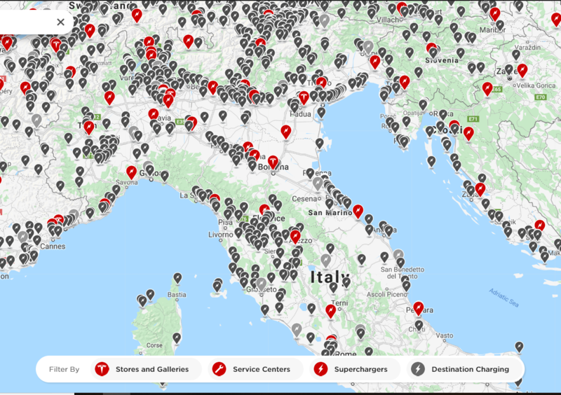 Supercharger Tesla, la mappa delle colonnine di Elon Musk