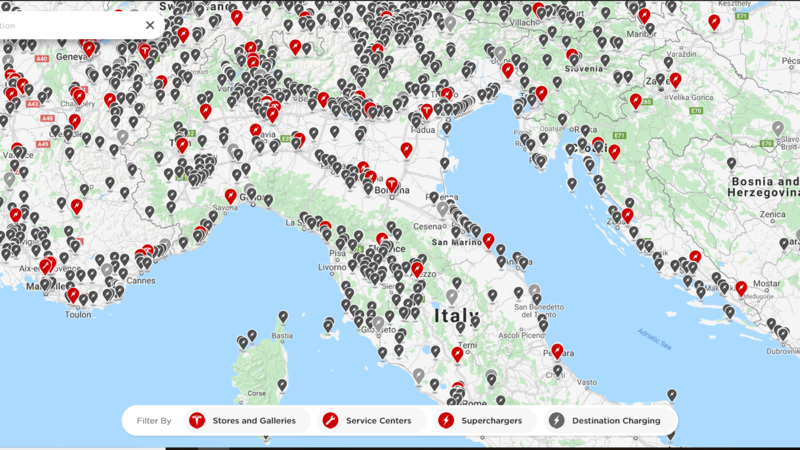 Supercharger Tesla, la mappa delle colonnine di Elon Musk