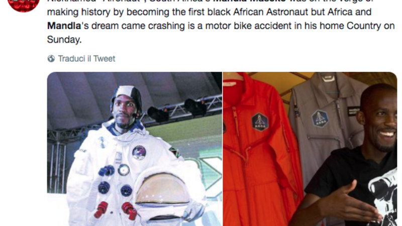 Mandla Maseko, il primo astronauta nero che non voler&agrave; mai