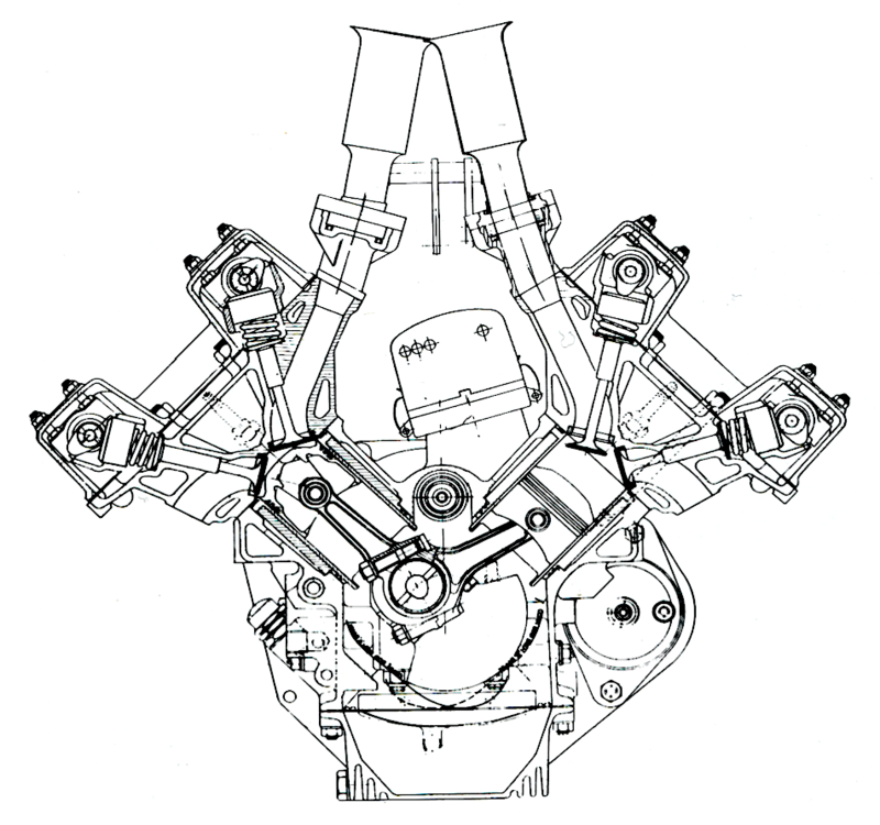 Durante i cinque anni della F1 di 1500 cm3 i V8 hanno conquistato il titolo quattro volte. Questa sezione consente di osservare il disegno e la disposizione dei principali componenti del Coventry-Climax, impiegato dalla Lotus