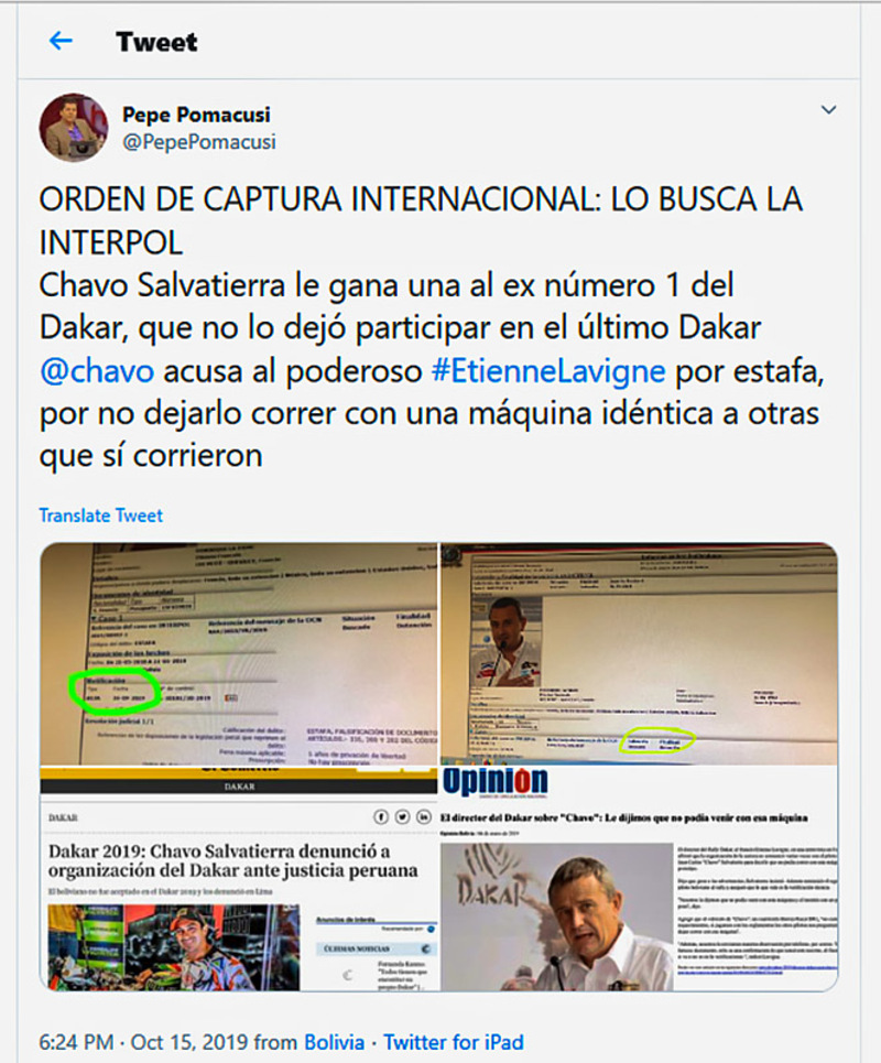 Dakar 2019-Salvatierra. Non &egrave; finita qui. Lavigne &ldquo;ricercato&rdquo;?