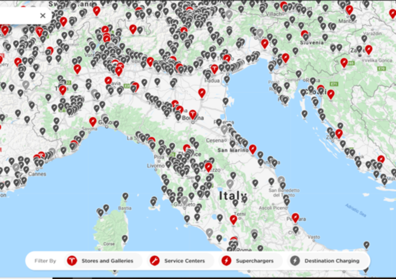 Aggiornamento mappa punti ricarica Tesla, Supercharger triplicati in due anni