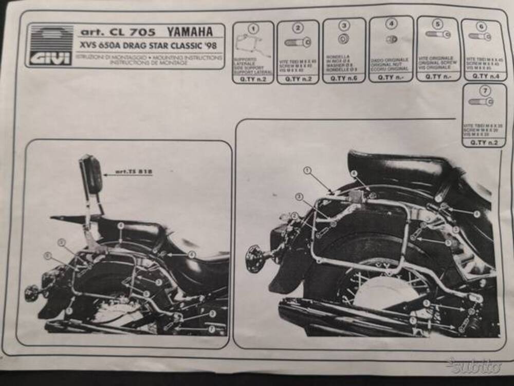 Supporti laterali Yamaha XVS650A Drag Star Classic Givi (2)