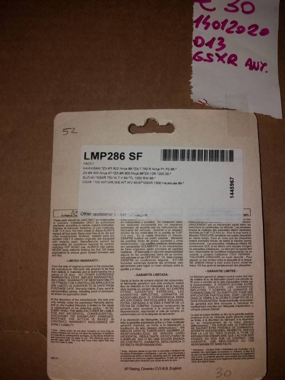 Pastiglie freno anteriore AP RAGING LMP 286 SF Galfer (2)