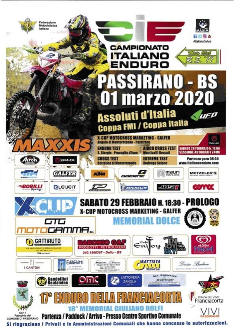 Assoluti d&#039;Italia Enduro 2020: prima prova il 29 febbraio a Passirano (BS)