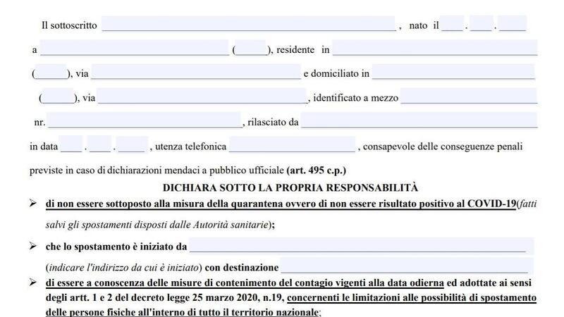 Autocertificazione spostamenti: dal 4 maggio si usa anche in Fase 2 [scarica e stampa]