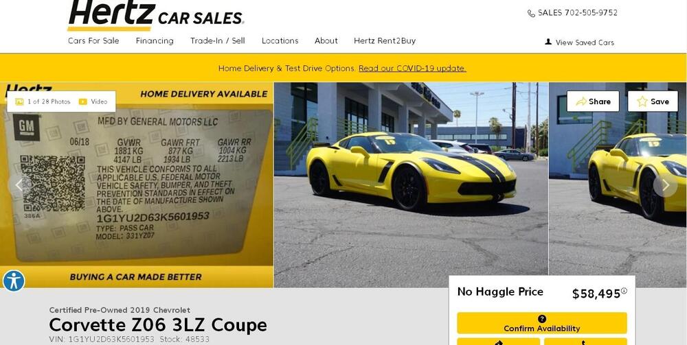 La &quot;super offerta&quot; usato di ex-noleggio Hertz, con le vecchie Corvette special edition andare anch&#039;esse a ruba