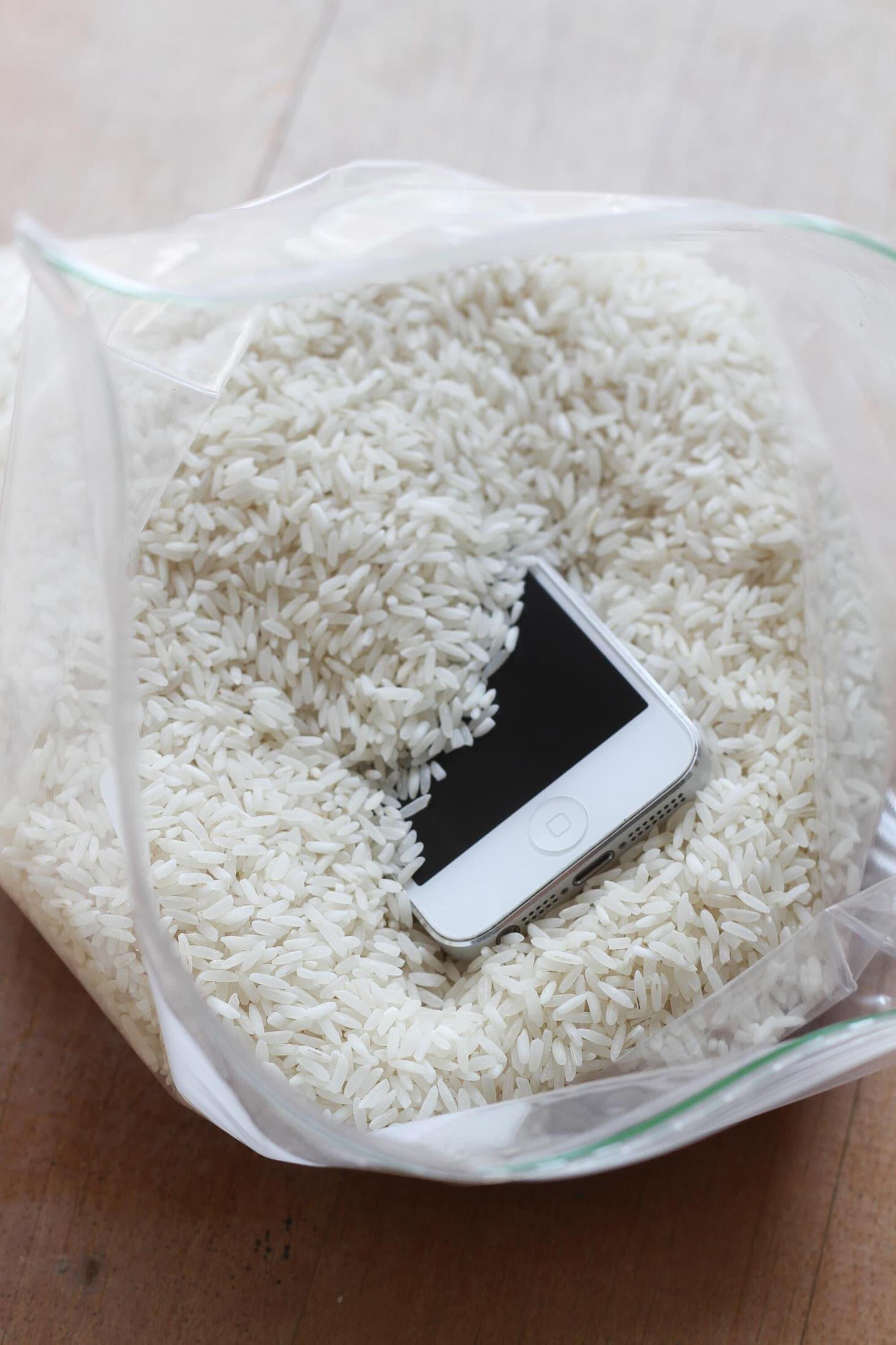 Smartphone bagnato nel riso