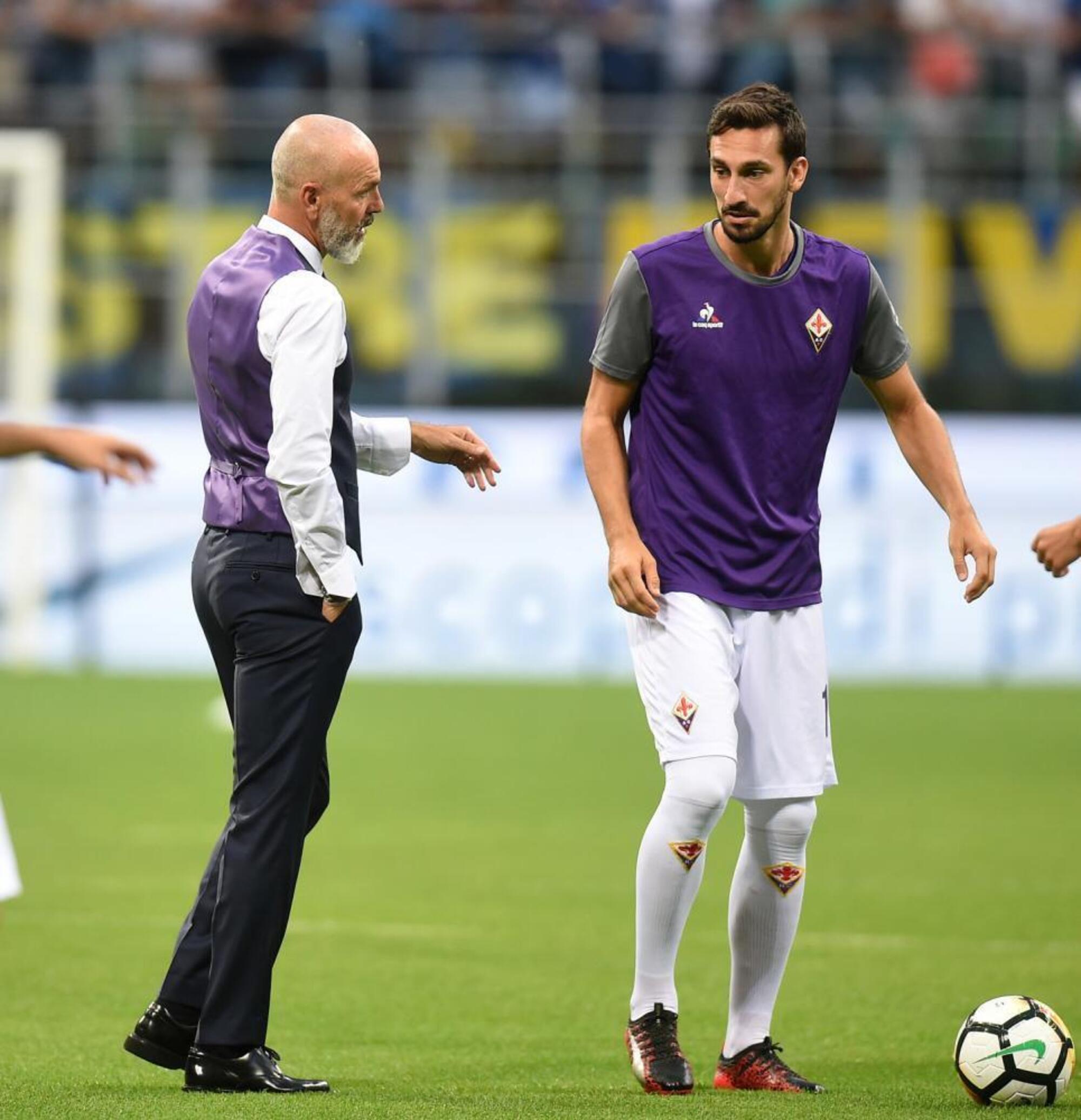 Stefano Pioli e Davide Astori, il capitano della Fiorentina tragicamente scomparso nel 2018 prima di un match contro l&#039;Udinese