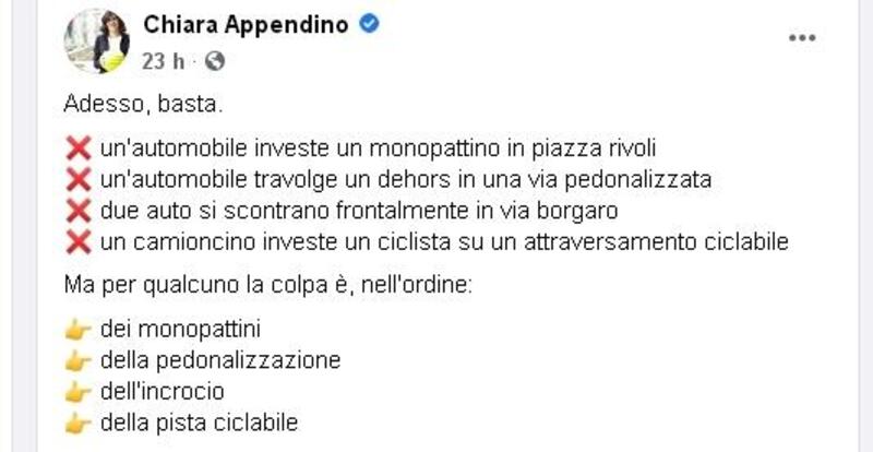 Torino: troppi incidenti. La Appendino accusa gli automobilisti. E non solo...