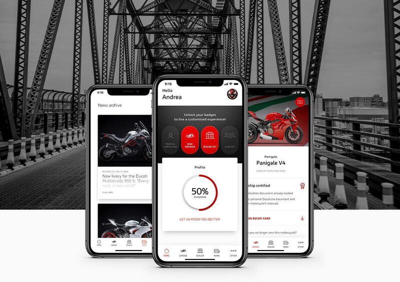 Ducati&nbsp;lancia&nbsp;MyDucati&nbsp;App. Borgo Panigale in palmo di mano