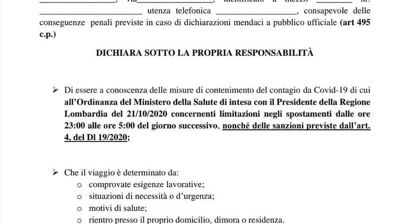 Autocertificazione spostamenti, Novembre 2020: modulo da scaricare e stampare [zona Gialla, Arancio e Rossa]