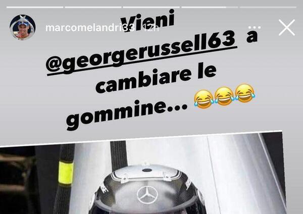 Marco Melandri su Instagram: &quot;Vieni George Russell, fatti cambiare le gomme da Hamilton&quot;