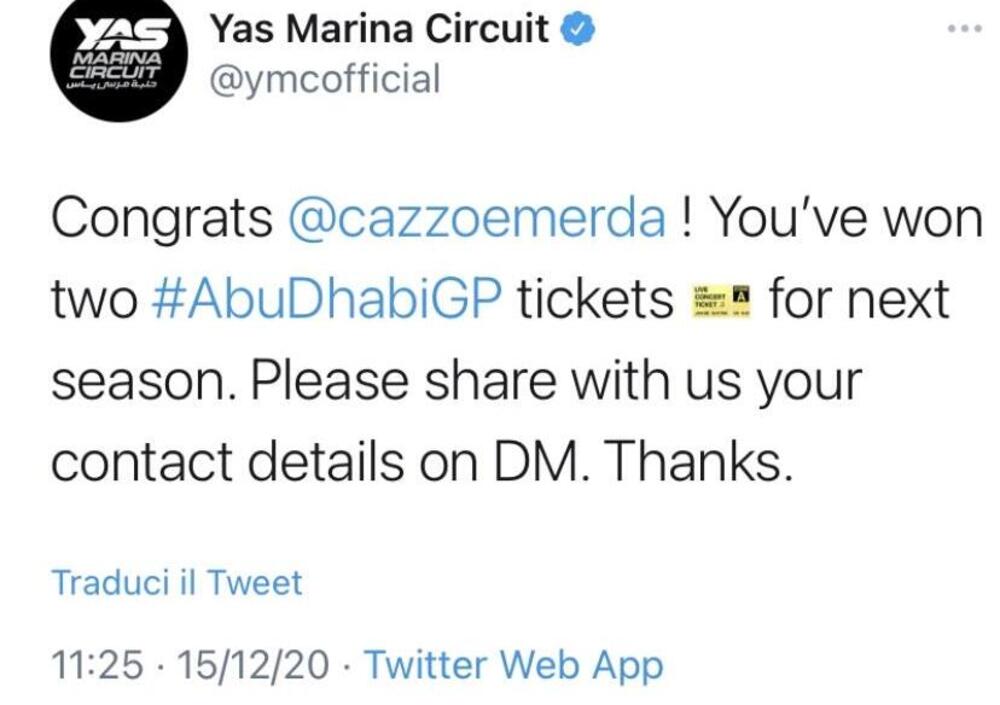 Il circuito di Yas Marina regala due biglietti per la F1, ma c&#039;&egrave; un problemino con il nome dell&#039;account scelto