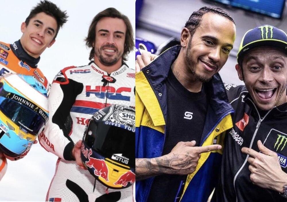 Hamilton come Alonso: &quot;Che paura guidare le moto di Rossi e Marquez&quot;