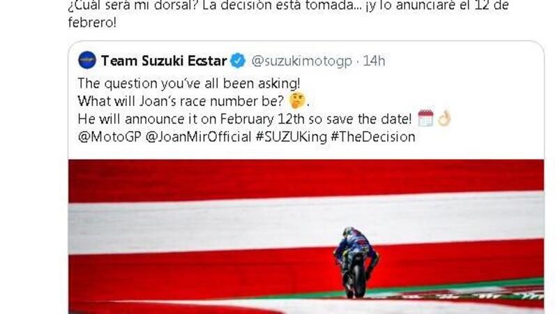 MotoGP 2021. Joan Mir con l&rsquo;1 o con il 36? La decisione &egrave; presa!