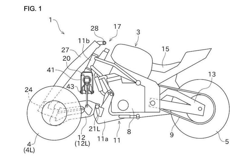 Kawasaki: spunta il brevetto per una moto sportiva a tre ruote