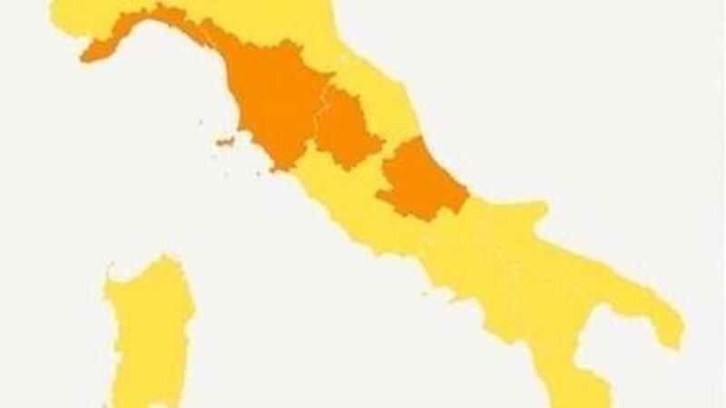 Aggiornamento &quot;colori d&#039;Italia&quot;: nuove zone Arancio e Rosse in mezzo alle molte Gialle