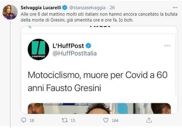 Selvaggia Lucarelli su Fausto Gresini: &quot;Che figura del giornalismo italiano...&quot;