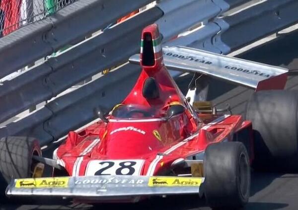 La Ferrari di Lauda messa a muro da Arnoux al Grand Prix Monaco Historique 