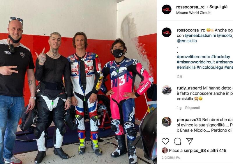 Emis Killa in pista con Enea Bastianini e Nicol&ograve; Bulega