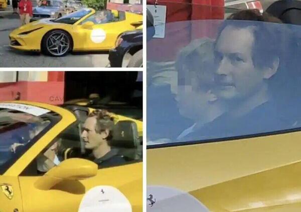 Cavalcade 2021, John Elkann arriva a bordo di una fiammante Ferrari gialla