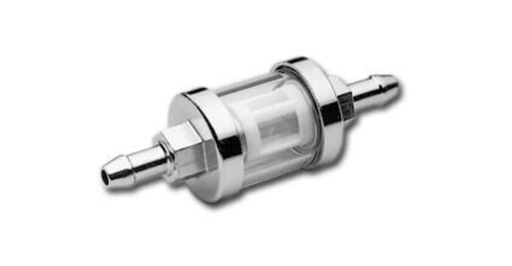 Filtro benzina See-Flow cromo e vetro per tubo da 