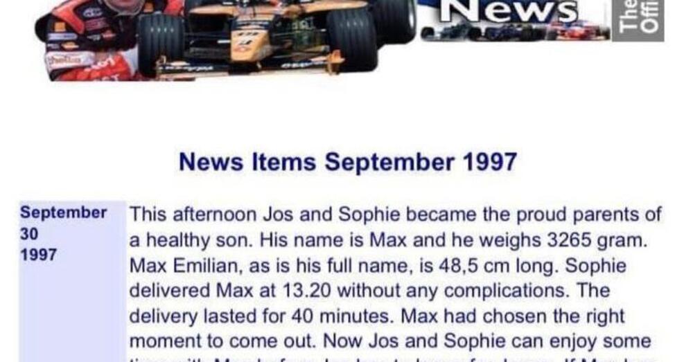 Jos Verstappen lo sapeva: l&#039;annuncio della nascita di Max sul suo sito preannunciava un grande futuro 
