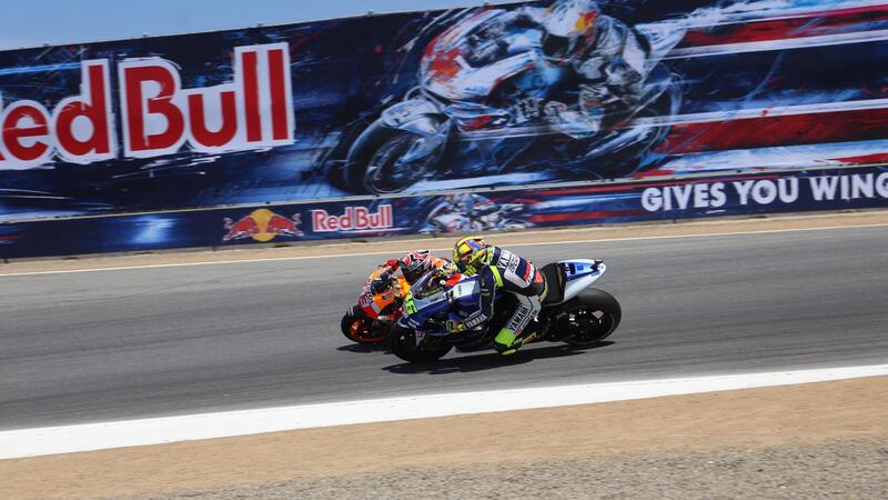 MotoGP. Laguna Seca, Rossi, Marquez e il sorpasso (al Cavatappi) che non c&#039;era