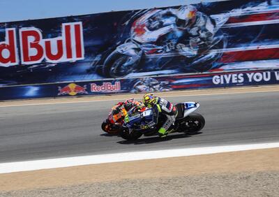 MotoGP. Laguna Seca, Rossi, Marquez e il sorpasso (al Cavatappi) che non c'era