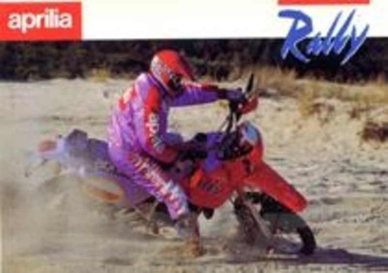 L&#039;Aprilia Tuareg Rally 125 in un volantino pubblicitario dell&#039;epoca
