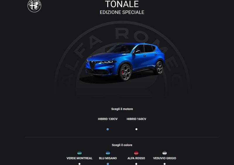 Alfa Romeo Promozioni: entra Tonale su configuratore e parte l&#039;offerta [299.- CHF/mese]