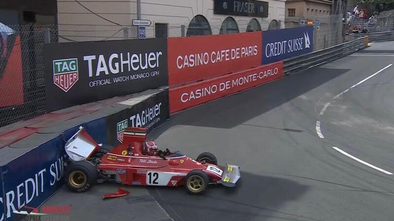 GP Storico di Montecarlo: Leclerc a muro con la Ferrari di Lauda