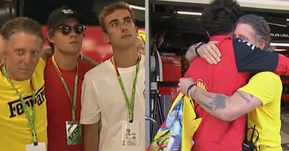 Lapo Elkann fa impazzire ancora il box Ferrari: bacia Binotto, esulta con i meccanici e porta i figliastri a Barcellona