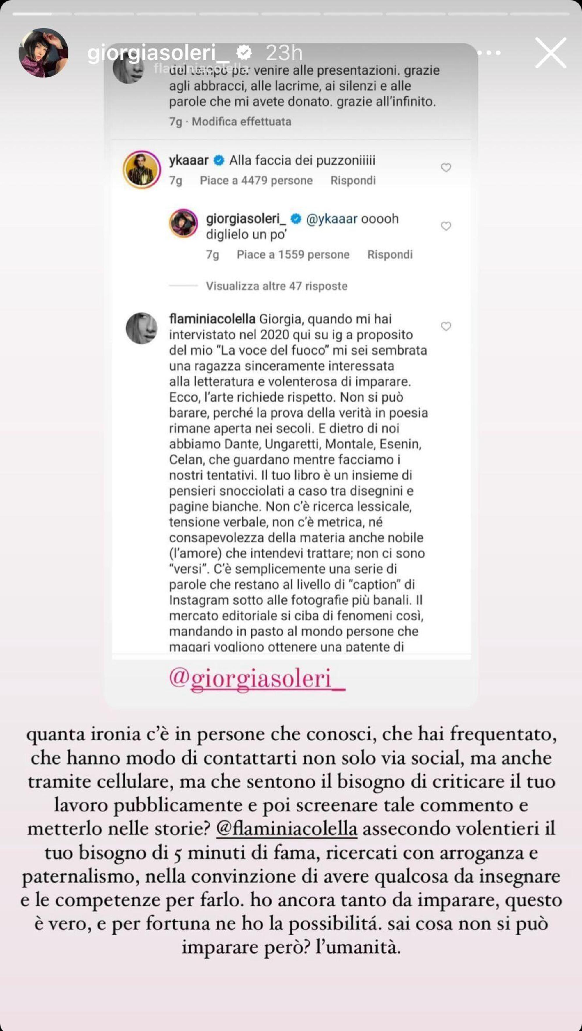 La risposta di Giorgia Soleri alla critica di Flaminia Colella