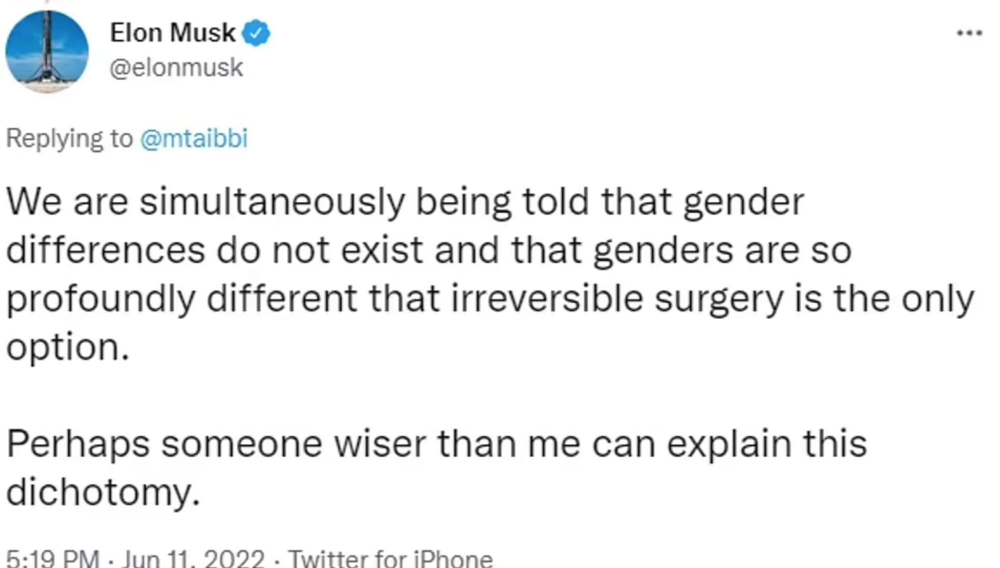 Tweet di Musk sul genere