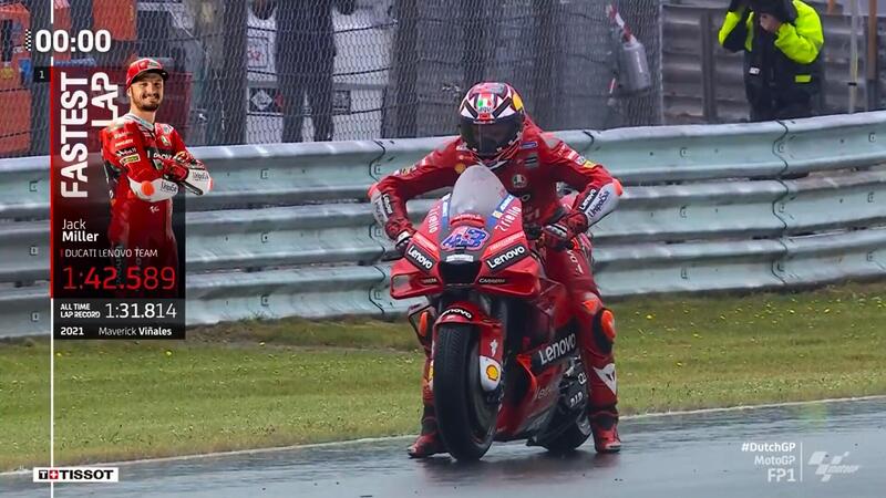 MotoGP 2022. GP di Olanda ad Assen, nelle Fp1 vola Jack Miller sulla pista bagnata